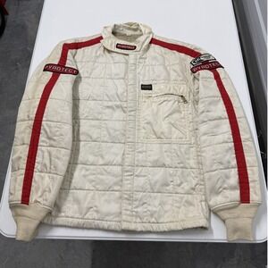 PYROTECT fire resistant welders Jacket Cream Red Stripe Quilted Vintage Size M